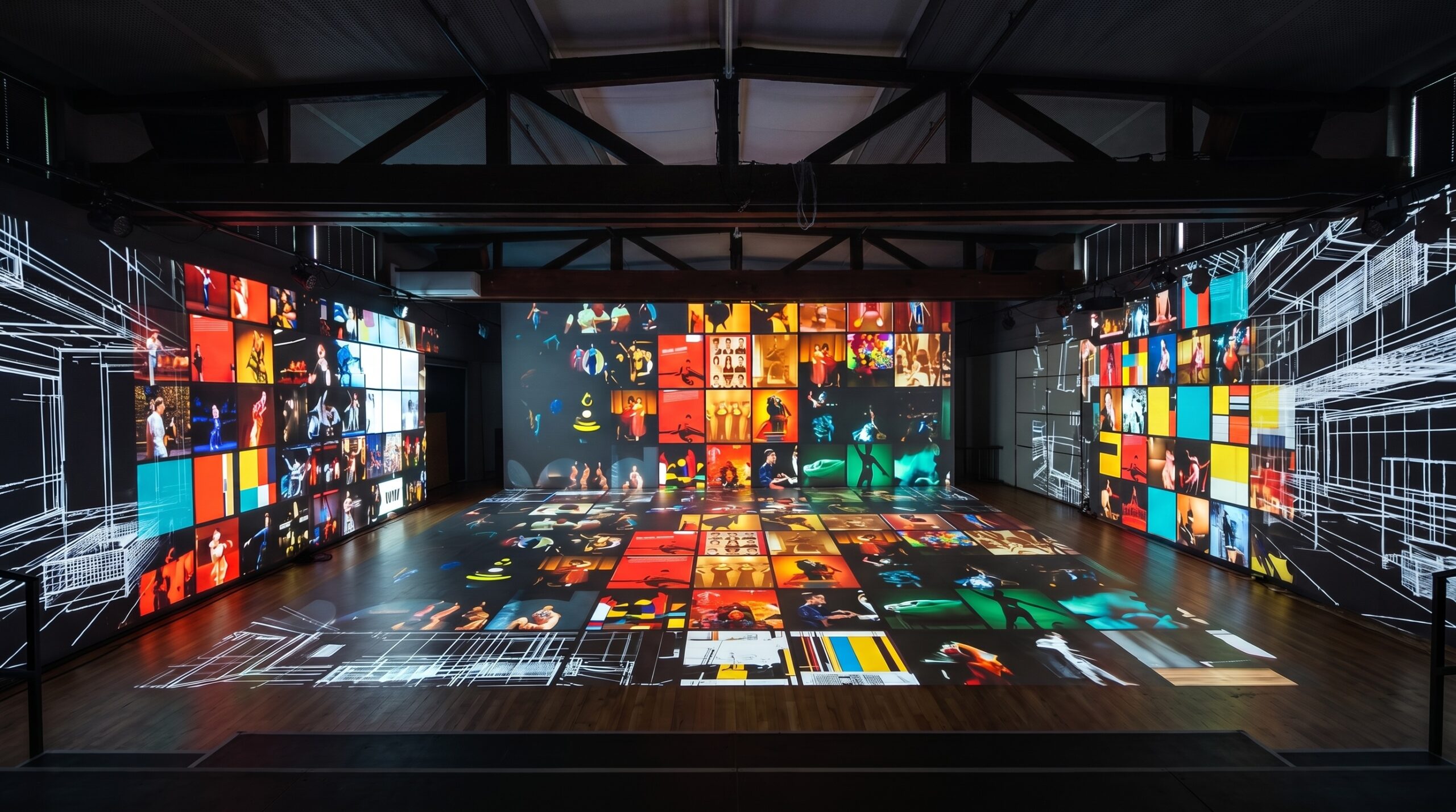 Immersive audio-visuelle Bildcollage im Nachklang-Erlebnisraum, THEATER DER KLÄNGE Probenstudio