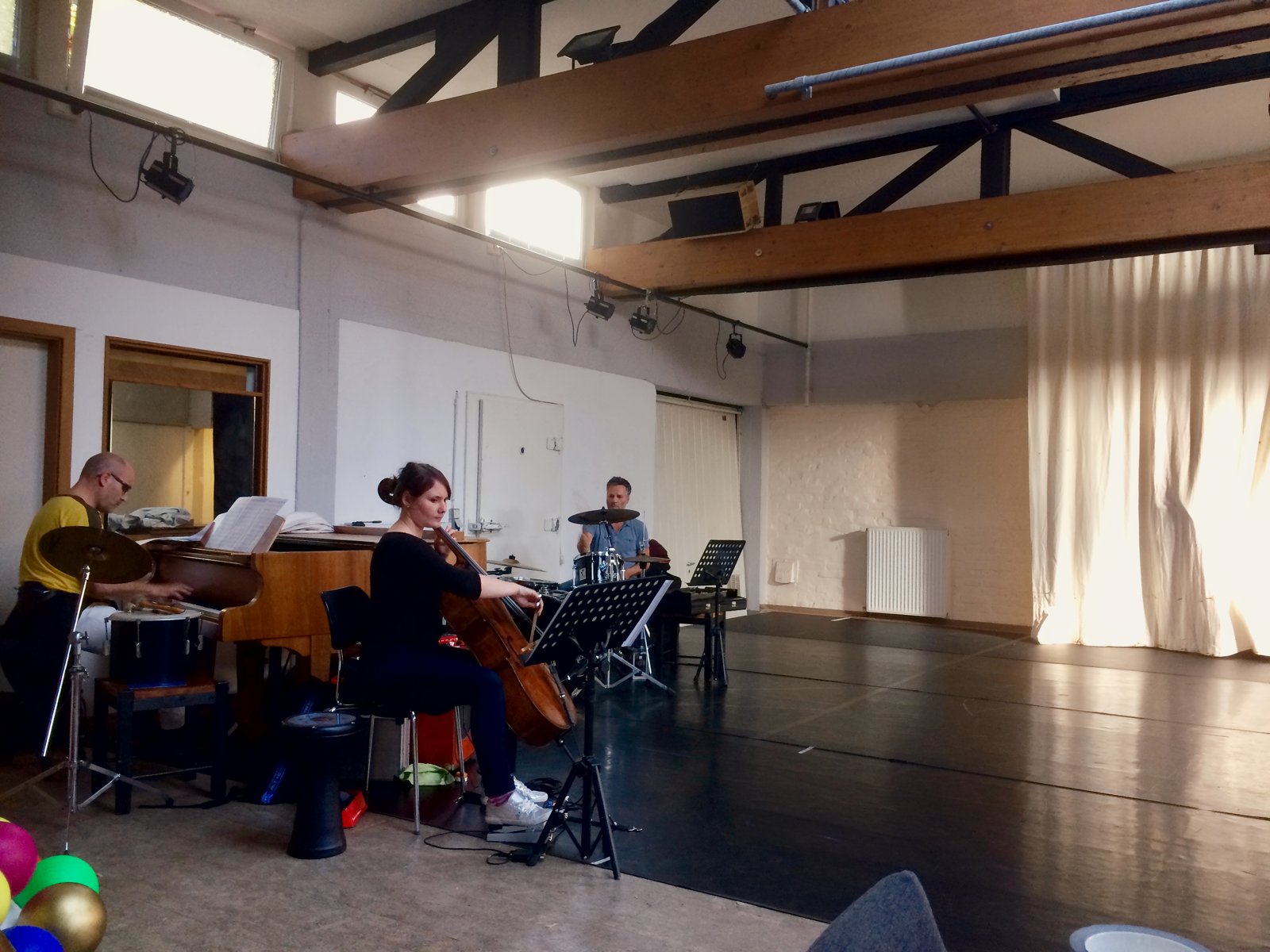 Musicians rehearsing TRIAS in the rehearsal studio, Düsseldorf-Pempelfort